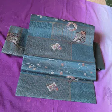 청록색 후쿠로 오비 꽃 무늬