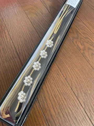 금색 블랙 펄 꽃 장식 허리띠 후리소데