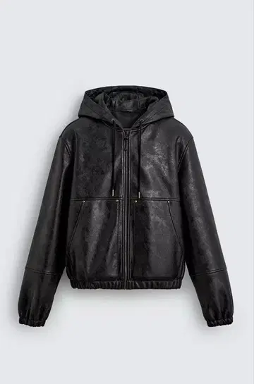 zara 인조 가죽 후디드 자켓