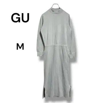 지유 GU 하이넥 니트 리브 절개 롱 원피스 M 라이트 그레이 계열