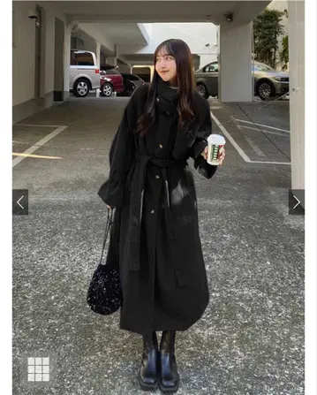 그레일 리본 벨트 포함 페이크 울 트렌치코트 k9049x GRL 블랙 M