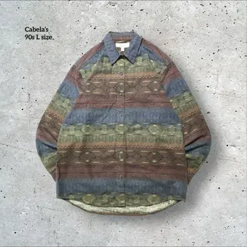 90s 구제 의류 Cabela's 네이티브 아즈텍 패턴 플란넬 셔츠 L