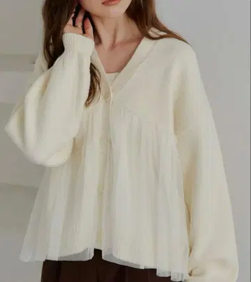 티티베이트 튤 니트 가디건 아이보리