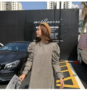 벌스데이 바쉬 글렌체크 원피스 베이지