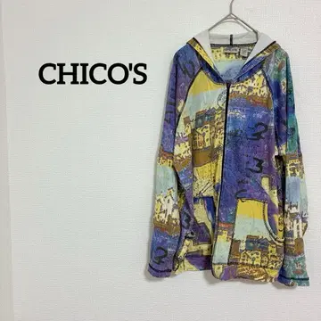 CHICO'S 아트 프린트 후드 부착 후드티 컬러풀 팝 겉옷