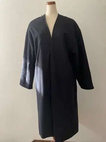 블랙 롱 코트 오픈 프론트