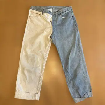 화이트/블루 캐주얼 데님 팬츠