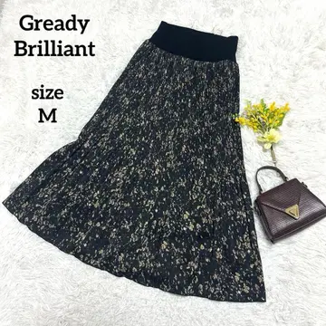 그레디 브릴리언트 레오파드 무늬 플리츠 스커트 블랙 허리밴딩 플레어 M