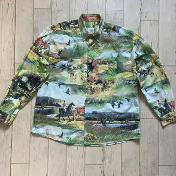 TABOO 구제 의류 프린트 패턴 코듀로이 긴팔 빈티지 셔츠