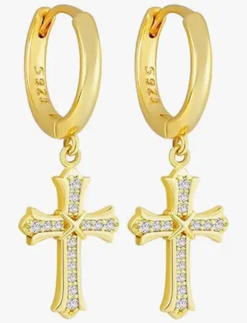 925 실버 크로스 모티브 귀걸이 2가지 색상 전개