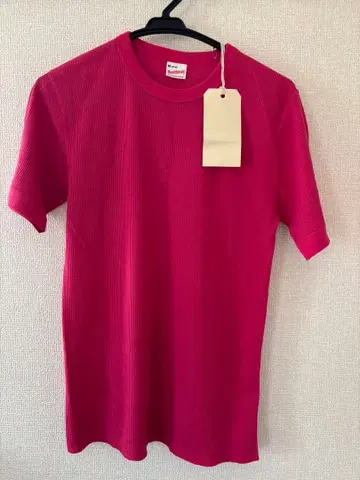 핑크 리브 편직 티셔츠 반팔 미사용 남녀 공용 베이직 와플