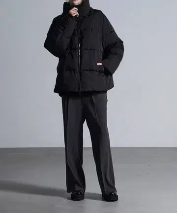 W755 루즈 오버 숏 더블 지퍼 하이넥 패딩 자켓