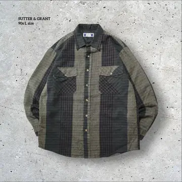 90s 구제 의류 블로킹 체크 플란넬 셔츠 블랙