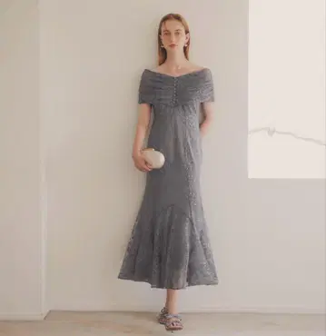 택 포함 새상품! Leja 그레이 오프숄더 레이스 드레스 S 사이즈