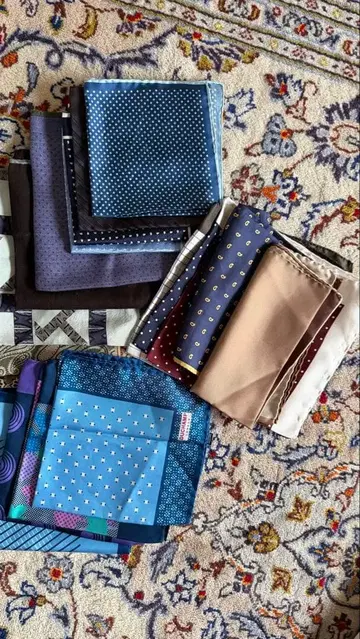 포켓 치프 18개 세트 이탈리아 프랑스제 실크 100