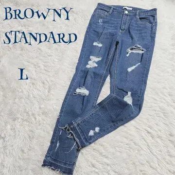 [브라우니 스탠다드] 스트레치 데미지 스키니 데님 청바지 L 파랑