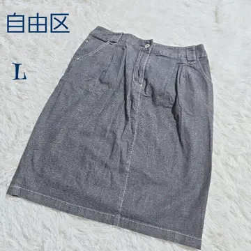 [지유쿠] 밑단 슬릿 무릎 기장 타이트 데님 스커트 L 세련된 온워드