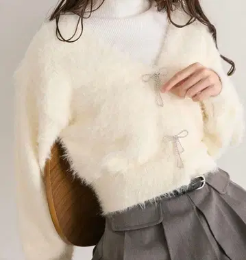 OLIVE des OLIVE 리본 비쥬 가디건 화이트