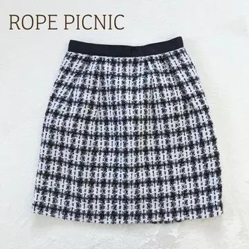 로페피크닉 타이트 스커트 (S) 체크 무늬 트위드 무릎 기장 라메 믹스