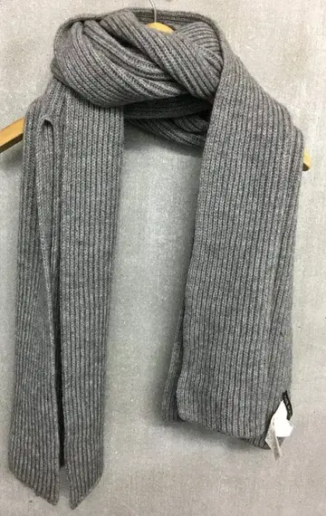 닐바렛 새상품급 고급 울 리브 니트 머플러 그레이