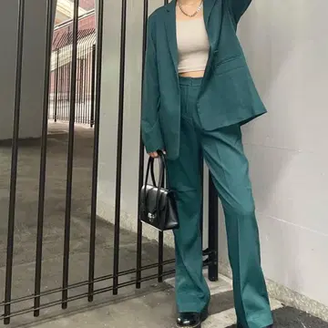 셋업 팬츠 수트 테일러드 그린 M 새상품급