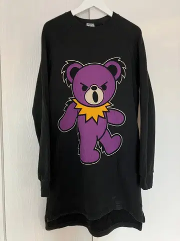 HYSTERIC GLAMOUR 보라색 곰 프린트 블랙 맨투맨