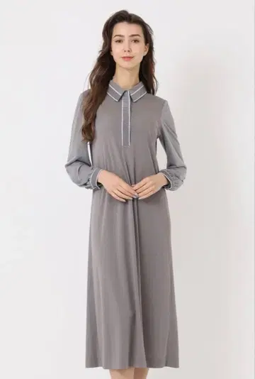 레오나르 롱 셔츠 원피스 40 미사용 그레이