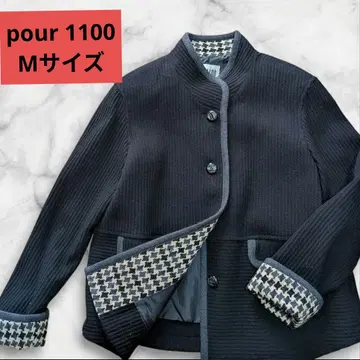 pour1100 블랙 하운드투스 패턴 노카라 자켓 M 사이즈