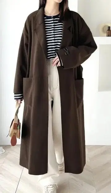 벨트 포함 무지 롱 기장 테일러드 오버코트