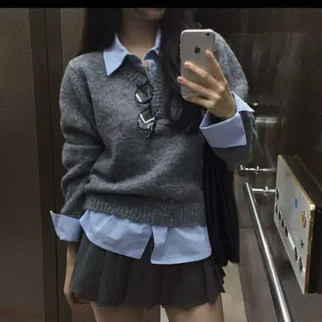 한국 레이어드 셔츠 니트