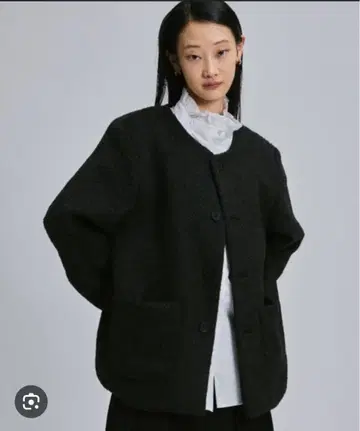 FEKETE/노카라 울 샤기 자켓 블랙 2025