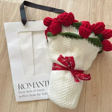 크리스마스 니트 장미 담요 원형 직경 80cm 기프트 백 포함