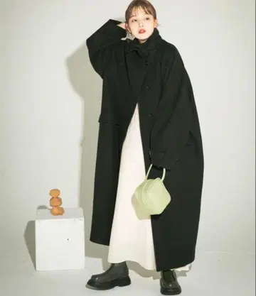 KBF 코쿤 롱 코트 블랙 스탠드 카라 블랙 38