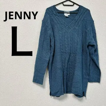 JENNY V넥 스웨터 [ L ] 블루 V넥 심플 케이블 짜임
