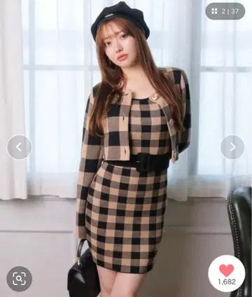 레트로 체크 앙상블 니트 원피스