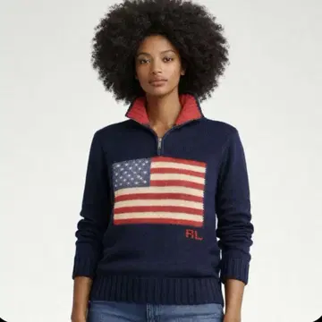 폴로 랄프 로렌 성조기 니트 하프 지퍼 네이비 M 일본제