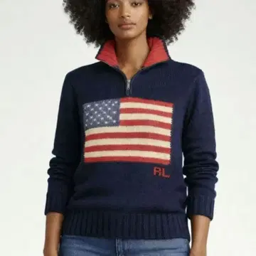 폴로 랄프 로렌 성조기 니트 하프 지퍼 네이비 M