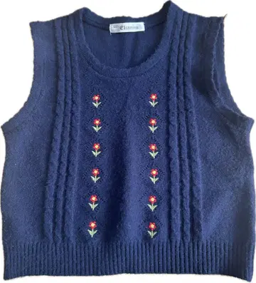 구제 니트 베스트 네이비 꽃 모리걸
