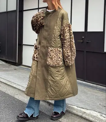 [ etsinta ] 퍼 절개 노카라 퀼팅 코트