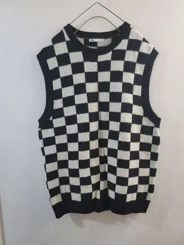 ZARA 체크 무늬 니트 베스트 L-XL