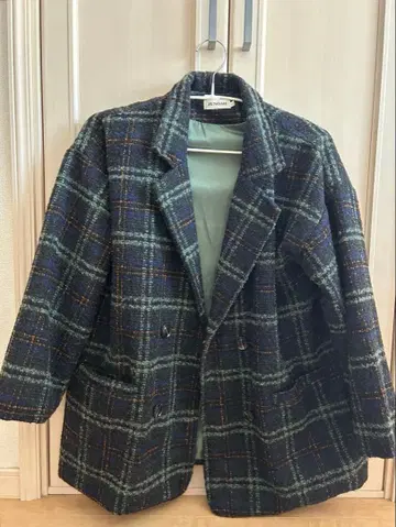 JUNOAH 그린 체크 더블 브레스트 자켓