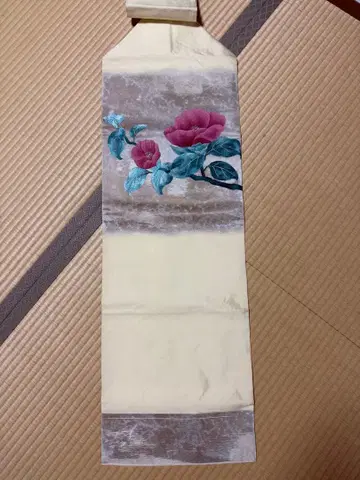 후쿠로 오비 꽃무늬 크림색