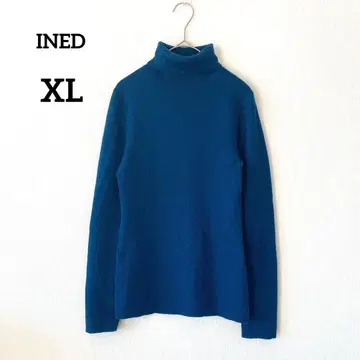이네드 리브 니트 XL 네이비 긴팔 터틀넥 루즈핏 울 혼방 308