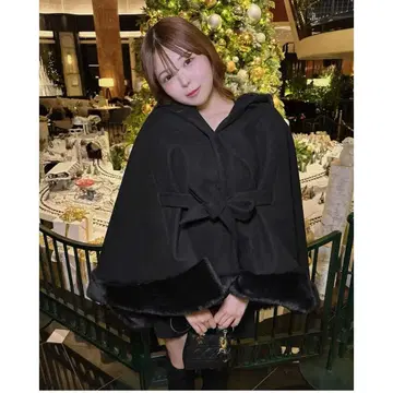 블랙 후드 부착 판초 케이프 코트 지뢰계 서브컬쳐 양산형 스나계