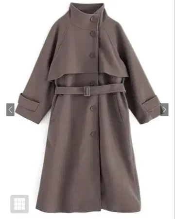 벨트 포함 스탠드 칼라 케이프 롱 코트