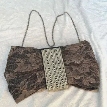 꽃무늬 브라운 레이스 파티백 펄 장식 성인식 결혼식