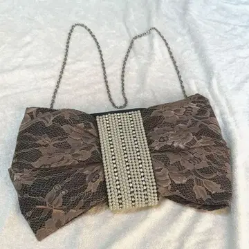 꽃무늬 브라운 레이스 파티백 펄 장식 성인식 결혼식