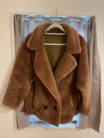 브라운 보아 자켓 더블 브레스트 보아 코트