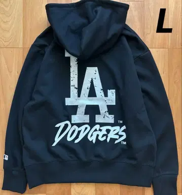새상품 MLB 다저스 후드티 L 긴팔 자수 백 프린트 블랙