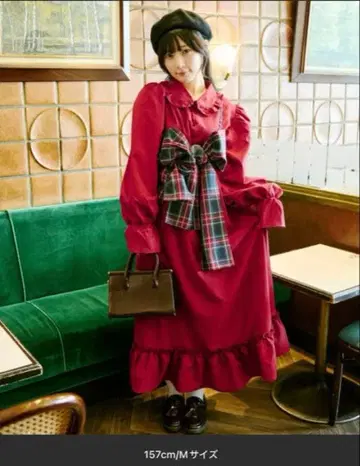 [ 틸과 레트로 ] 체크 리본 뷔스티에 세트 프릴 옷깃 원피스 S 사이즈